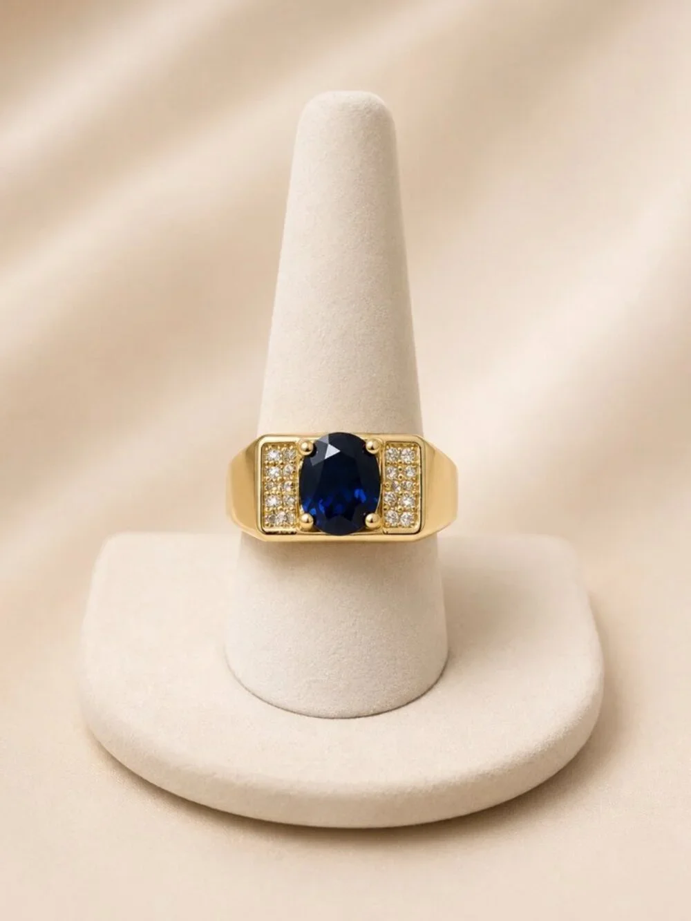 Deep Blue Saphire Statement Ring-14K Gold Plated-Unisex-Brand New